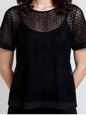 AnnTayler Black Boxy Sheer Lace Lace Overlay Top with back Zipper
